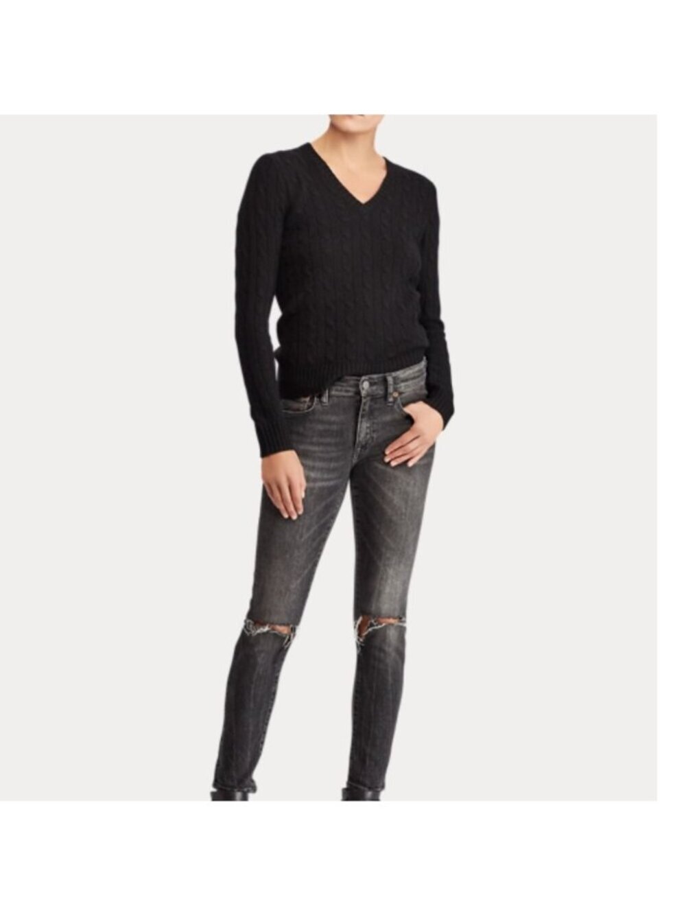 Ralph Lauren Black V Neck Black Label Cashmere Sweater Women Size Small